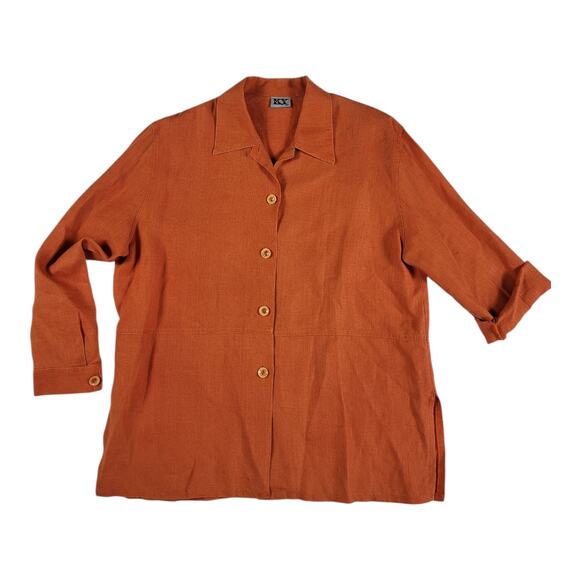 KY Creation Linen T Unique Orange Button Down Shirt Long Sleeve - Picture 5 of 12